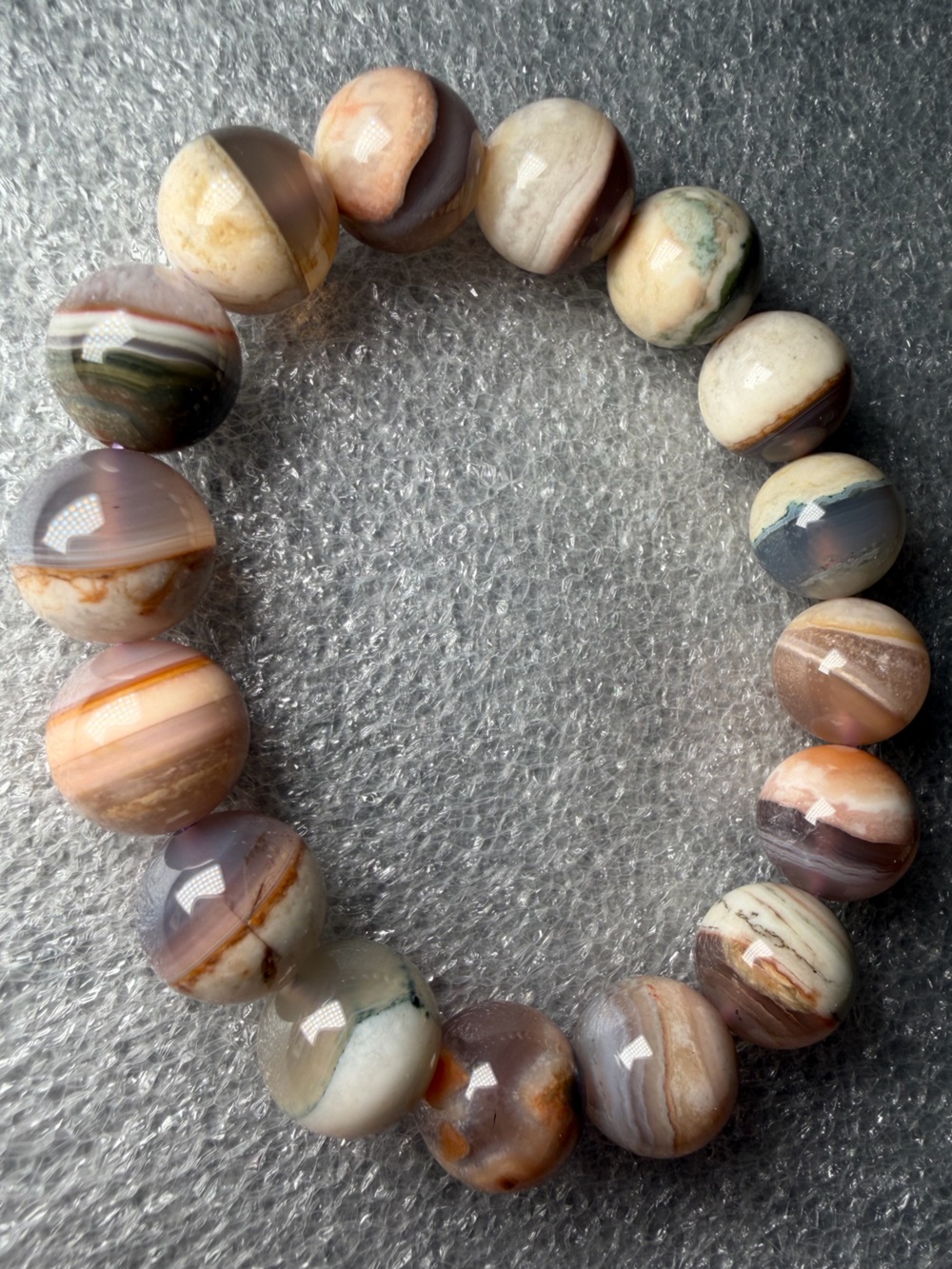 13MM Half Bowl Brazilian Agate w/ Chalcedony Natural Crystal Bracelet